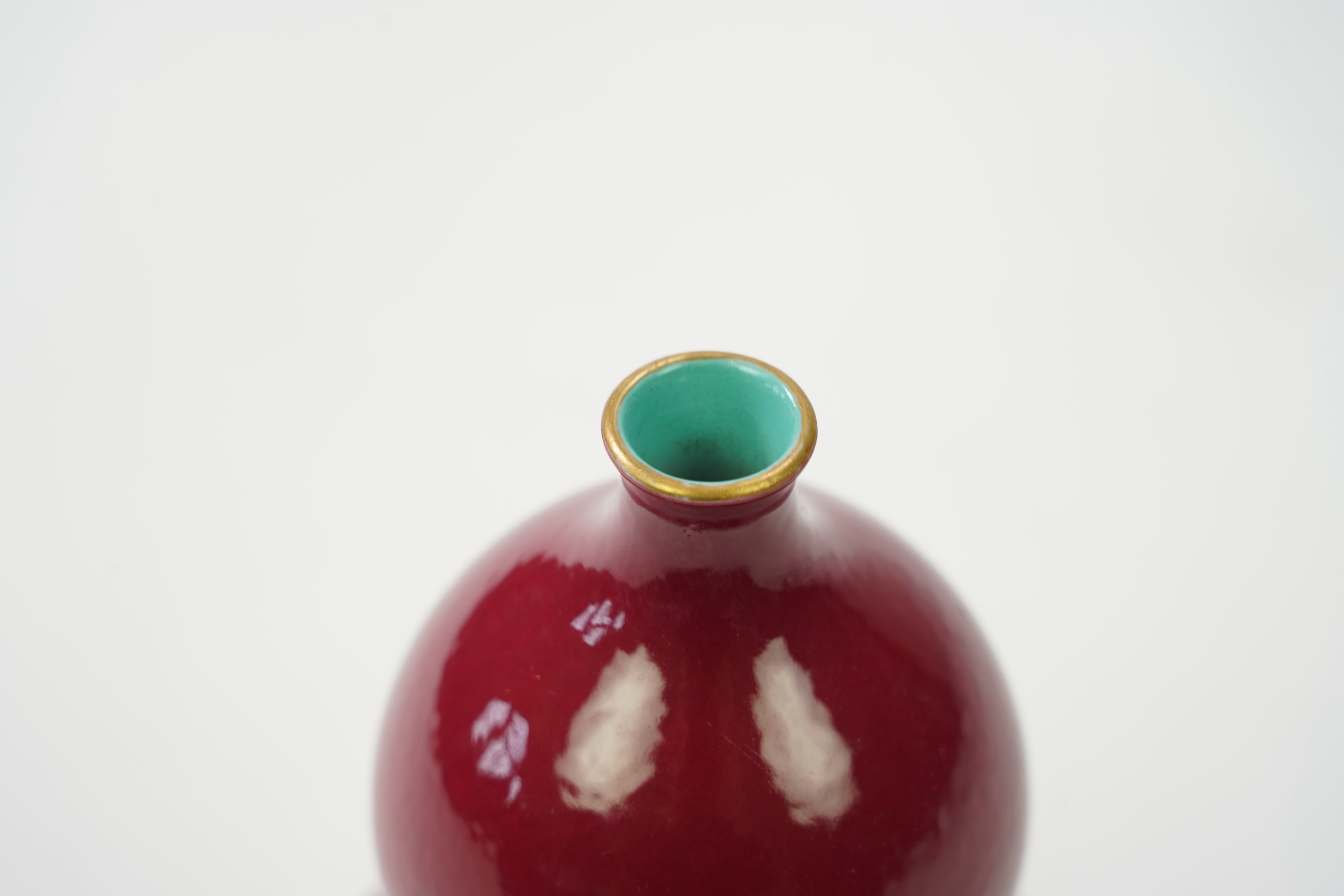 A Chinese ruby ground double gourd vase, Qianlong seal mark but later